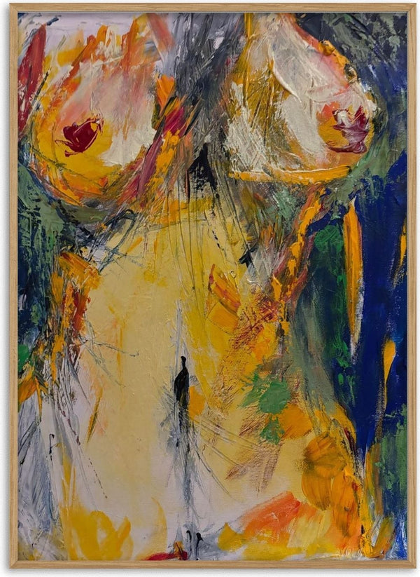 Torso in Yellow by René J - close-cropped torso in thick yellow and cream with green and blue along the edges