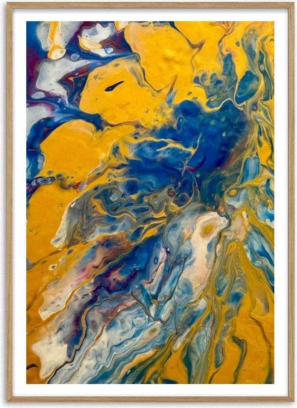 Gold and Indigo by Da Winters - a river of indigo marbling running through deep golden yellow
