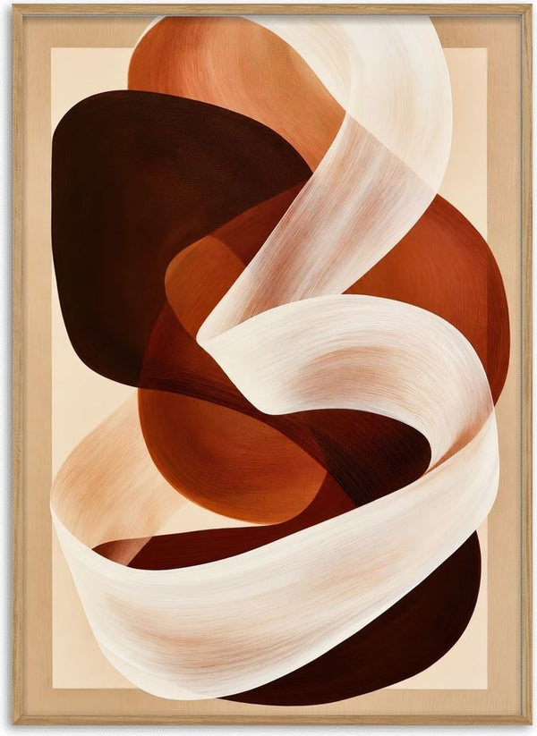 Ribbon in Rust by Martina Karlsson - cream and rust ribbons twisting over dark brown shapes on beige