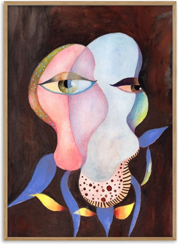 Two Eyes, One Head by Shimmering Ugly - a head of pink, lilac and pale blue lobes with two eyes on dark brown