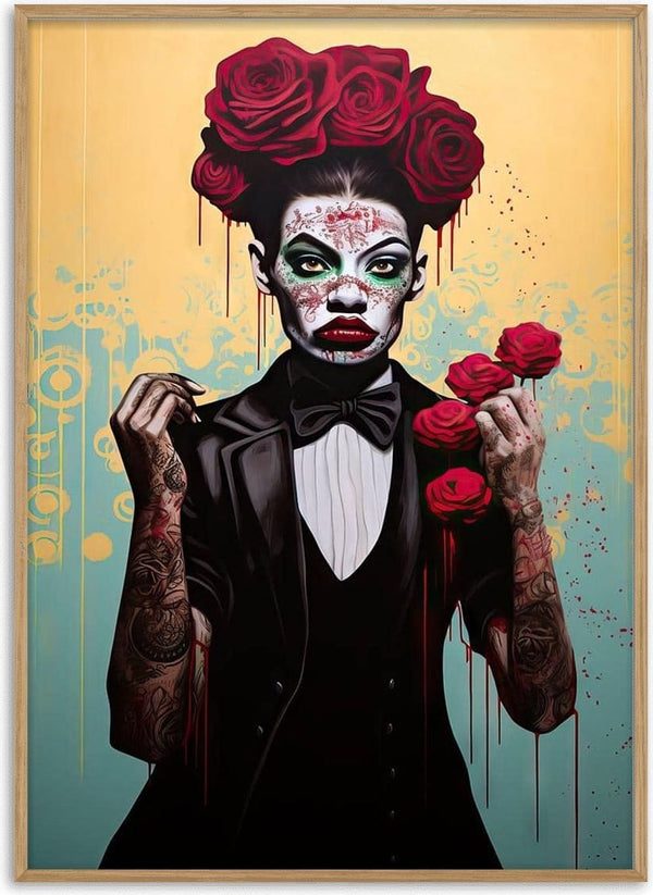 A woman in formal attire with rose crown, face paint, and holding roses; artwork for A Rose For You - Tara Green.