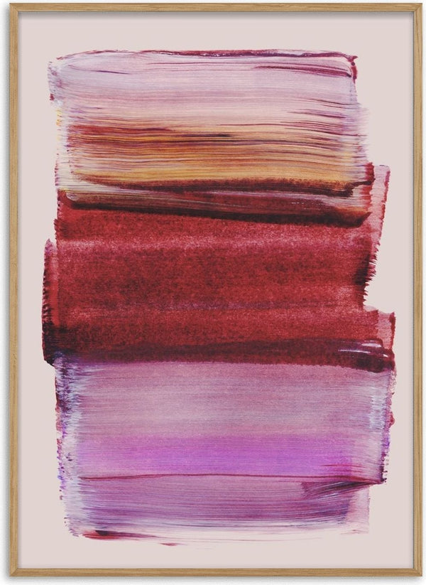 Abstract Brush Strokes 139 by Mareike Böhmer - mauve, brick red and magenta brush bands on dusty pink
