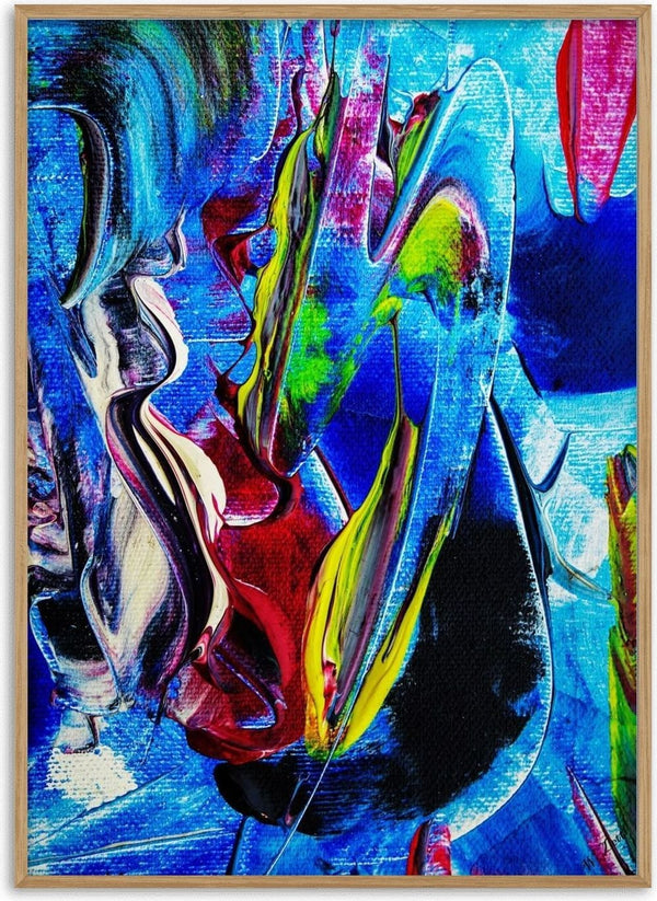Abstract in perfection 2 by Walter Zettl - close-up swirls of thick cobalt blue, crimson, yellow and green paint