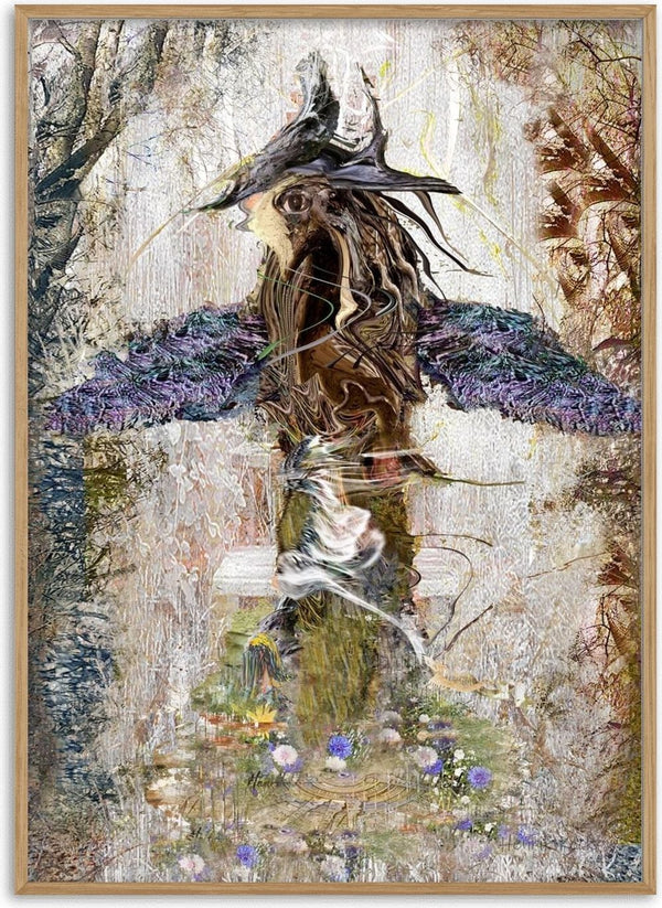 All Harm Ends Here by Henrik Kock - a winged figure with spread arms in a pale winter wood