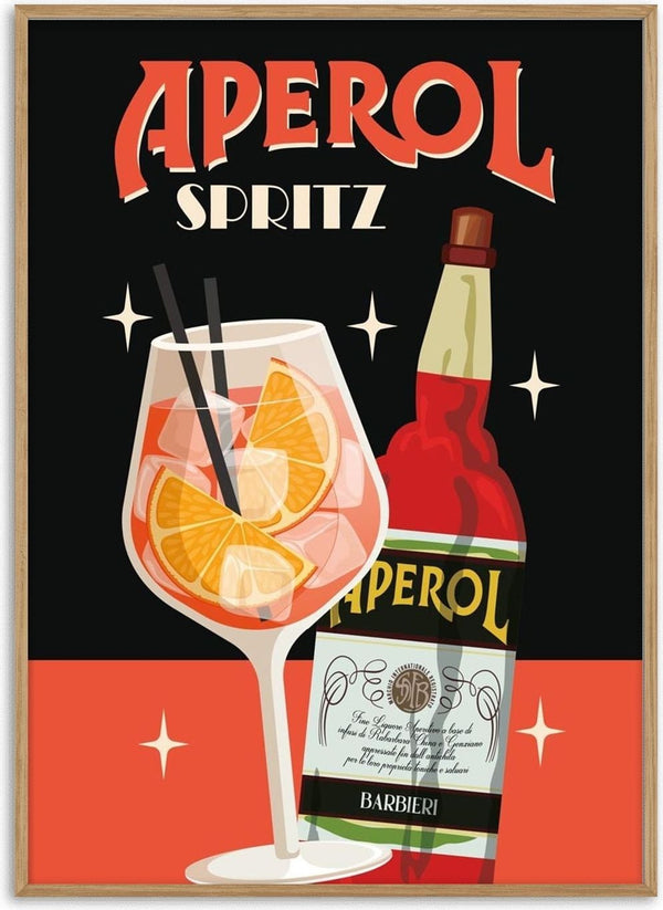 Aperol Spritz wallchart featuring a cocktail glass with orange slices and an Aperol bottle.