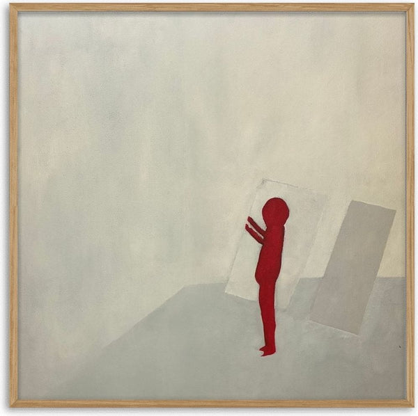 Breaking out by Nectarios Livisianos - small red figure pushing a translucent pane