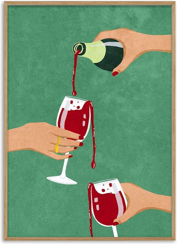 Illustration of hands pouring red wine into glasses, celebrating, from Cheers Girls by Raissa Oltmanns.