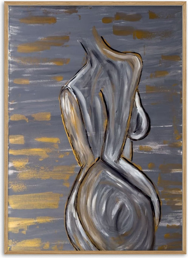 Contours of Silence by Bibi - an abstract female figure in silver grey on a grey ground