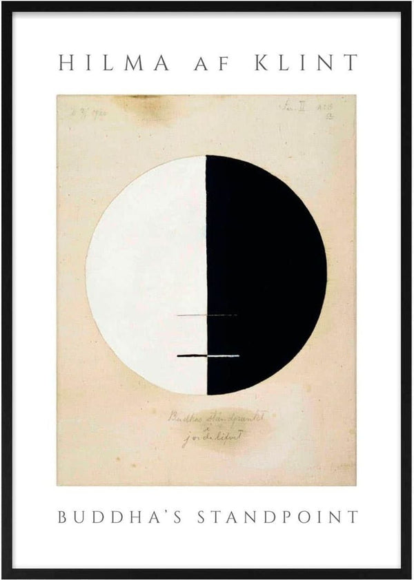 Poster of Hilma af Klint's "Buddha's Standpoint" featuring a black and white divided circle on beige background.
