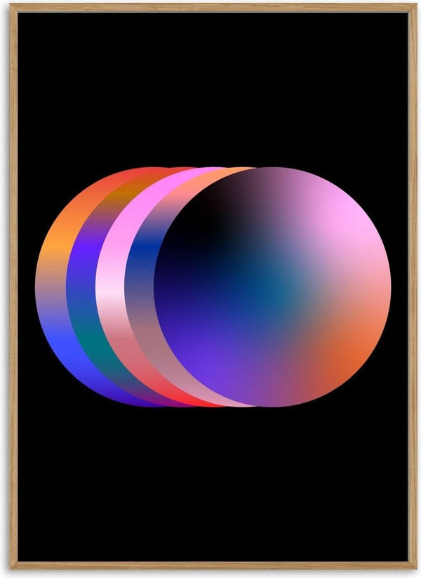 Layers by Aleksi Allan - five overlapping discs in pink, violet and orange gradients on black