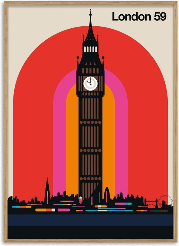 London 59 by Bo Lundberg - Big Ben and the London skyline against a red, pink and orange arch