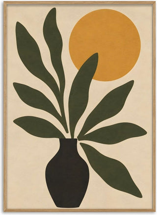 Matisse-Inspired Wall Art, Minimalist Botanical Still Life with Sun | Modern Abstract Boho Home Decor - TimlessArtworks