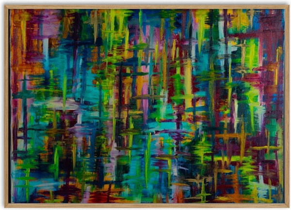 Colour Curtain by ullimcart - vertical acrylic strokes in turquoise, magenta and acid green