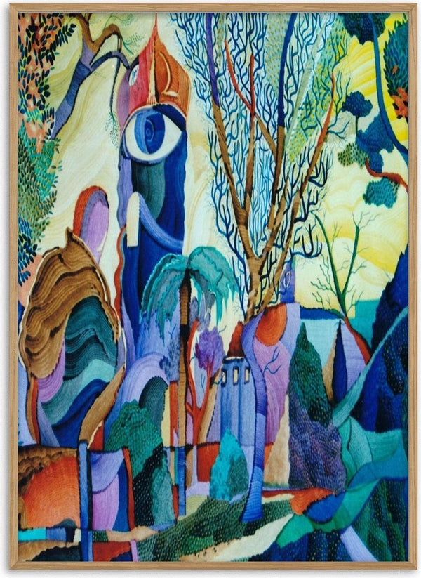 Otono by Carlos Enrique Gozalo Ara - a patterned landscape with a large blue eye and bare trees