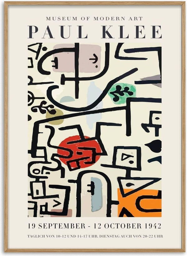 Abstract artwork poster for the Paul Klee exhibition at Museum of Modern Art, dated September 19–October 12, 1942.