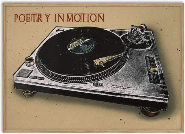 Poetry in Motion by Carl Smith ART - a Technics turntable with a record and a gold cartridge