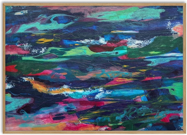 Ripples by Janet Bell - horizontal bands of navy and teal cut through with turquoise and magenta