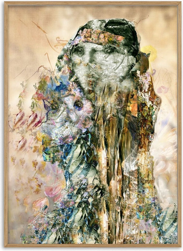 The Little People by Henrik Kock - a tall layered figure with hidden faces in white, blue and green