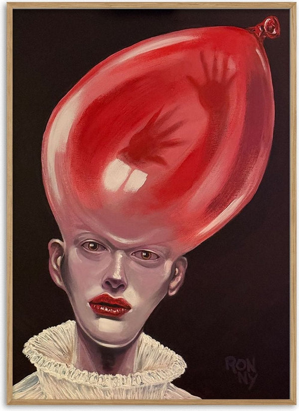 Thin Air by Ronny Simon - a pale ruffed figure with an enormous red balloon for a head