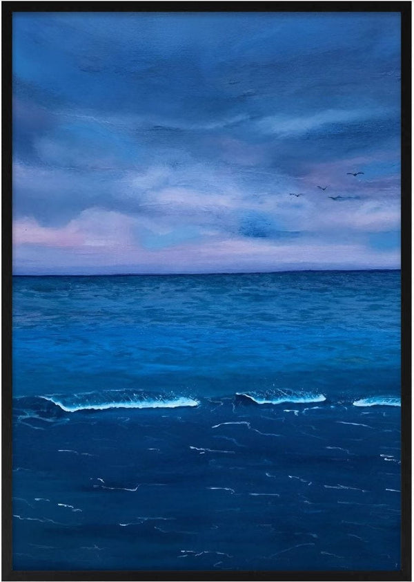 Tranquillita oceanica by KG Studio - an open sea at dusk in blue on blue under a lilac and pink horizon