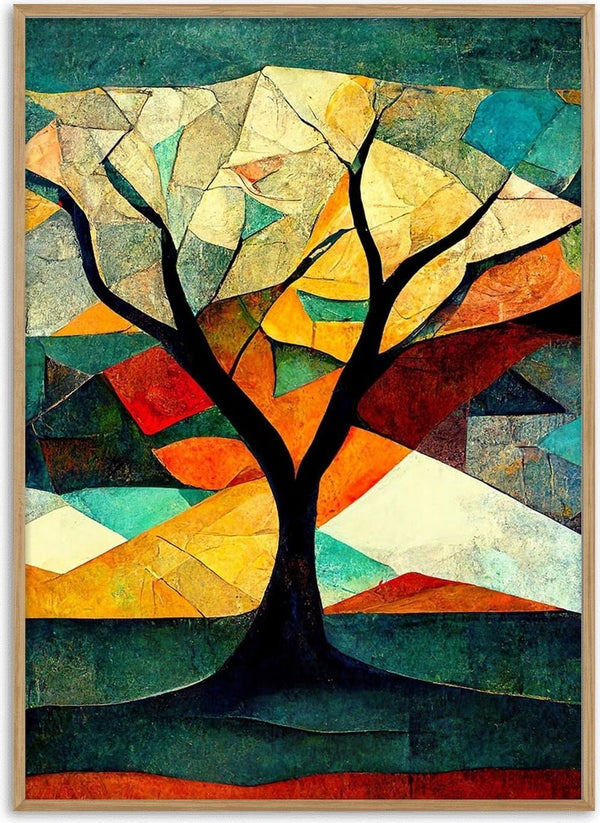 Colorful abstract collage of a tree against geometric shapes, from Tree of Life Collage by Thomas Nordentoft.