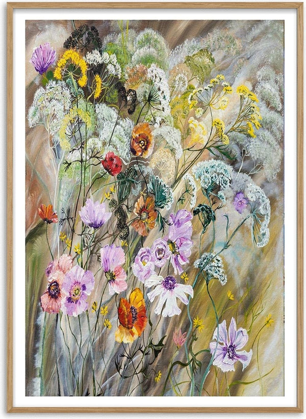 Painting of wildflowers in various colors and shapes, from Where The Wild Flowers Grow by Martina Karlsson.